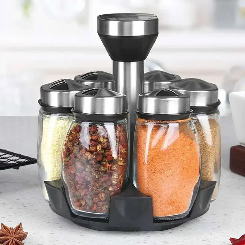 Glass Spice Jar Set with Rack – Elegant Seasoning Bottles for Kitchen Organization