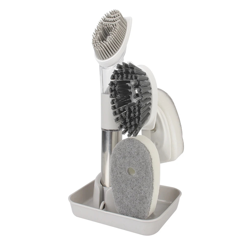 Kitchen Gadgets Automatic Liquid Dispenser Long Handle Dishwashing Brush Kitchen Cleaning Brush Removable Sponge Brush 3 In 1