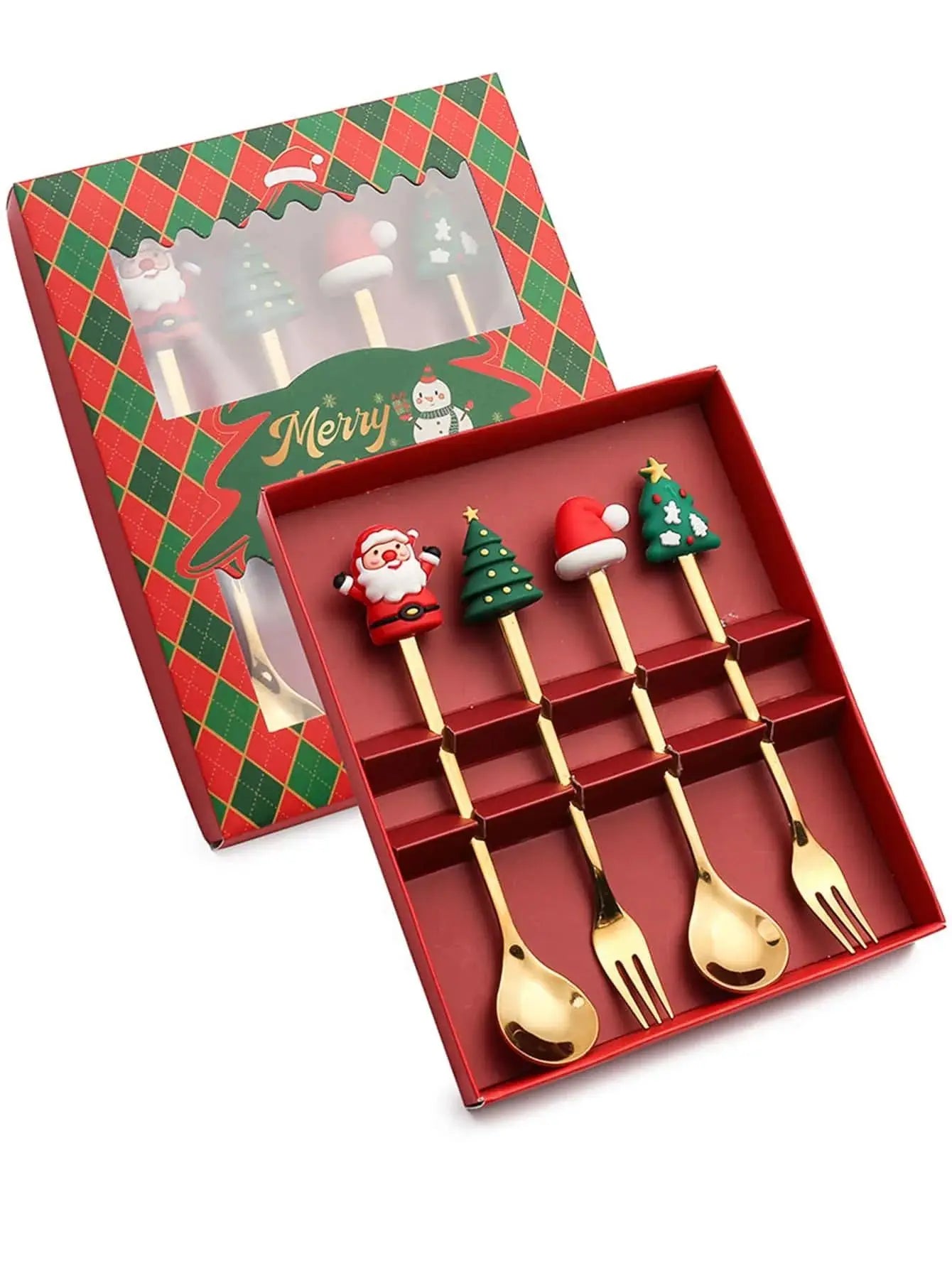 (2/4/6PCS) Christmas Spoon & Fork Set – Stainless Steel Holiday Tableware Gift