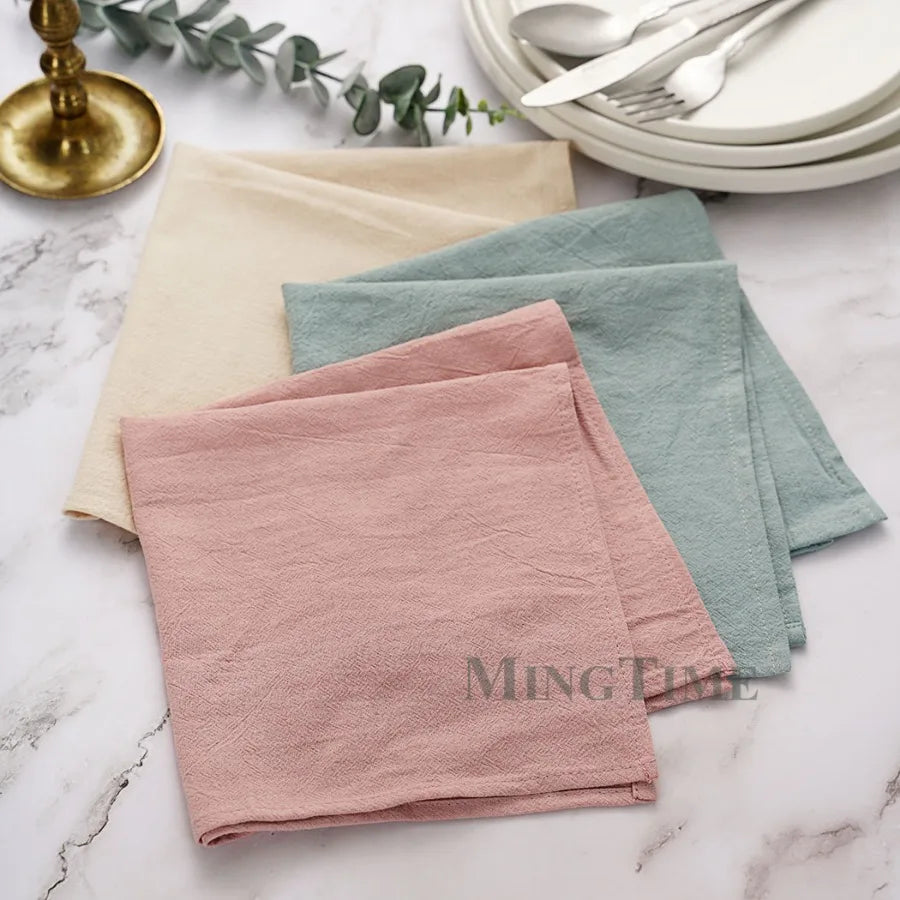 6PCS Washed Cotton Napkins – 40x40cm Classic Tea Towels for Dining & Wedding Decor