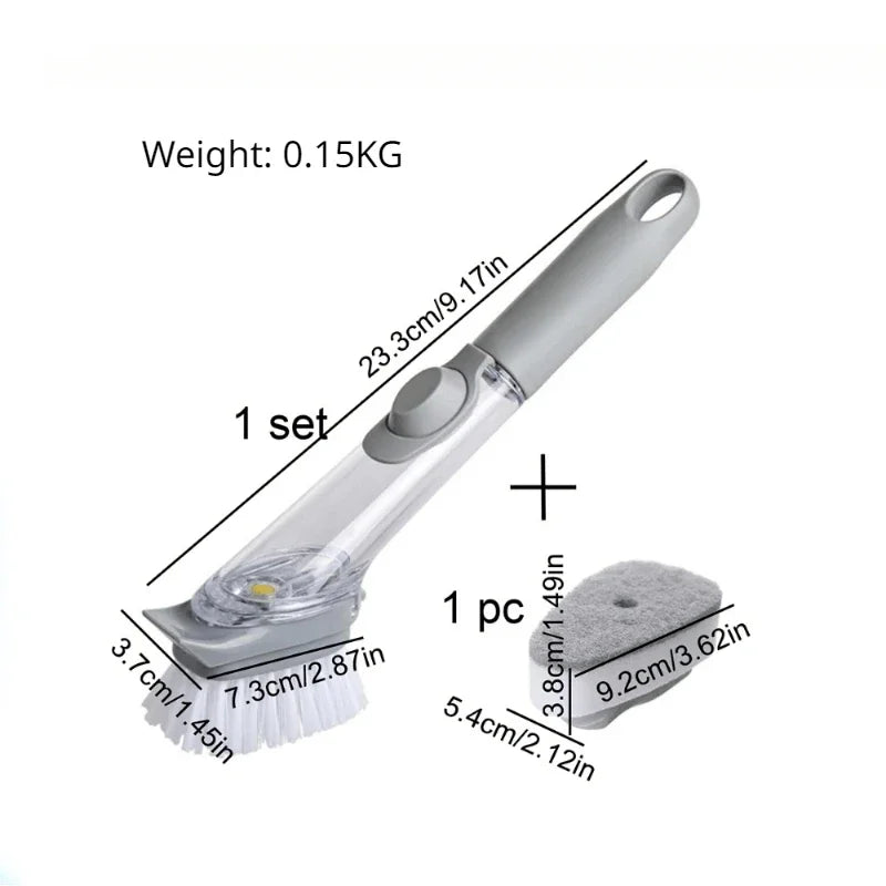 Kitchen Long Handle Brush with Soap Dispenser Nonstick Automatic Liquid Dishwashing Pot Cleaning Brush Stain Removal Tool