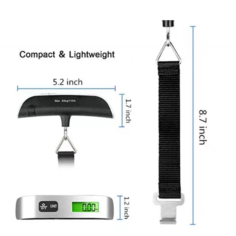 Portable Digital Luggage Scale – LCD Display, Up to 50kg / 110lb, Travel & Suitcase Weight Tool