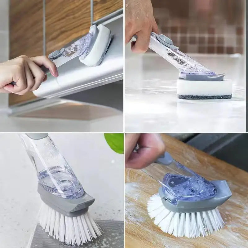 Kitchen Long Handle Brush with Soap Dispenser Nonstick Automatic Liquid Dishwashing Pot Cleaning Brush Stain Removal Tool