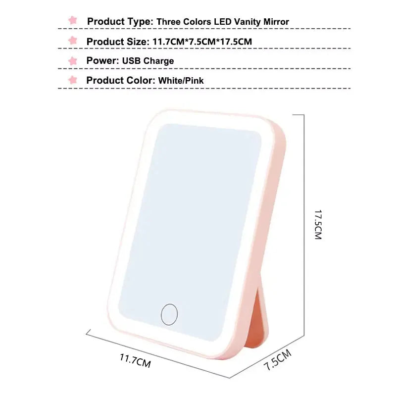 3-Color LED Vanity Mirror – Touchscreen, USB Rechargeable & Dimmable Makeup Mirror