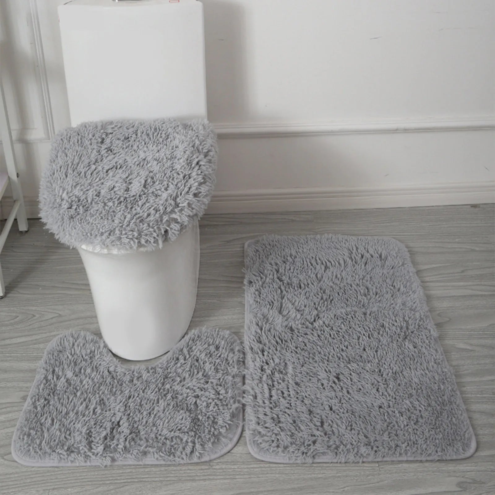 3pc Bathroom Set Rug Mat Toilet Lid Cover Plain Solid Color Bathmats Rugs Kit Non-Slip Fluffy Home Carpets For Bathroom