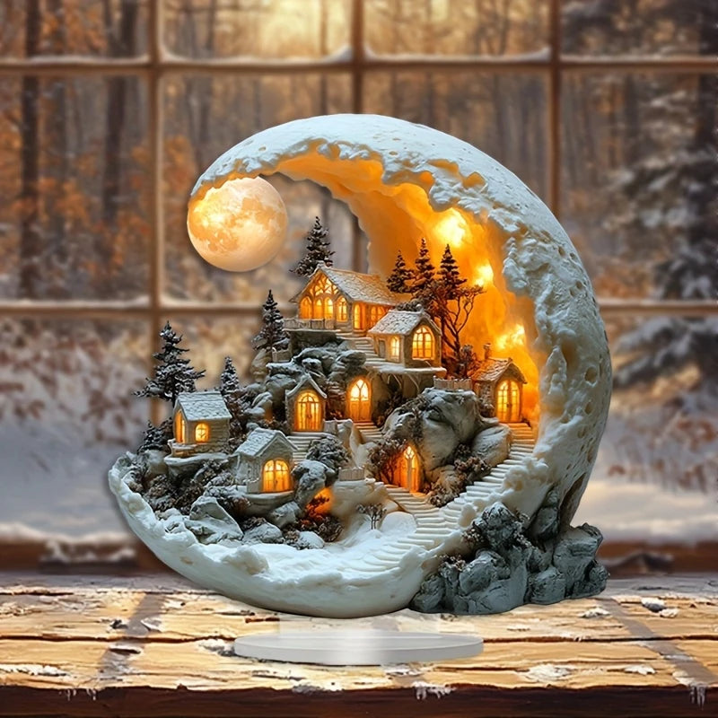 1pc Christmas Moon House Decorations For Home Ornaments Bohemian Moon House Acrylic Display Stand Kids Xmas Gift New Year