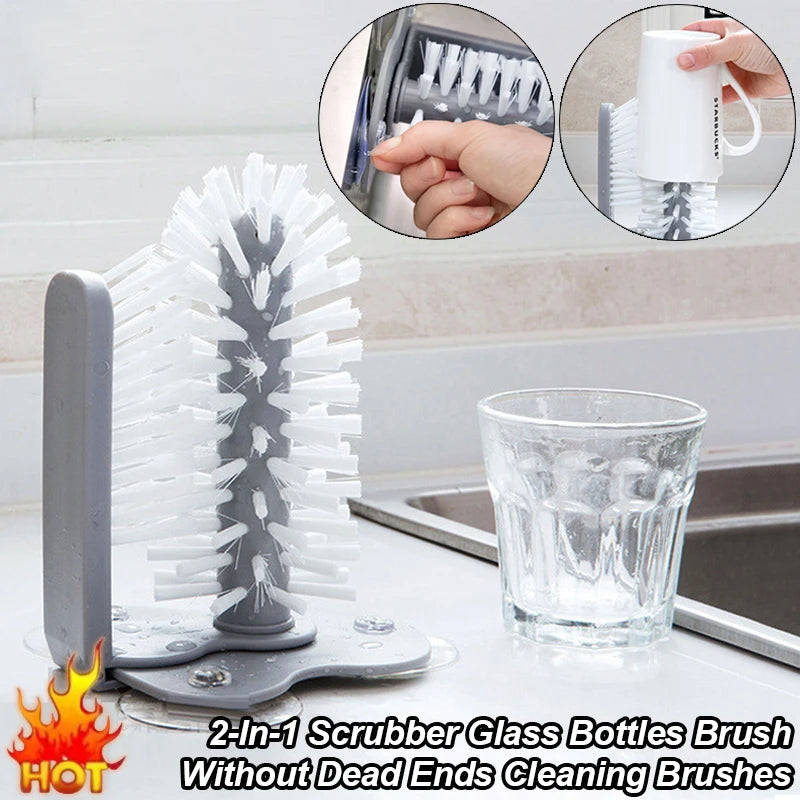 Suction Cup without dead ends Cleaning Brushes Practical Sink 2-in-1 Scrubber Glass Bottles Brush Kitchen Accessories Gadgets