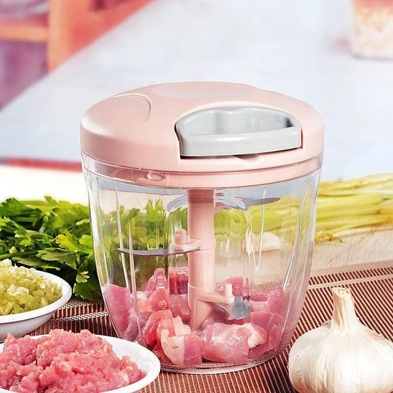 Manual Meat & Garlic Mincer – 500/900ML Rotating Chopper for Vegetables & Onion