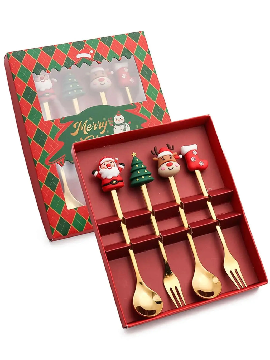 (2/4/6PCS) Christmas Spoon & Fork Set – Stainless Steel Holiday Tableware Gift