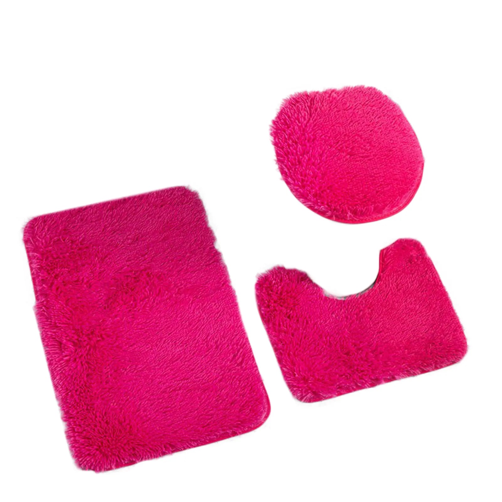3pc Bathroom Set Rug Mat Toilet Lid Cover Plain Solid Color Bathmats Rugs Kit Non-Slip Fluffy Home Carpets For Bathroom
