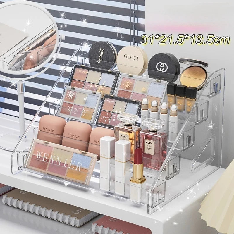 Clear Cosmetic Organizer - Space-Saving Display Stand for Makeup, Nail Polish & Eyeshadow Palettes | Vanity & Dorm Deco