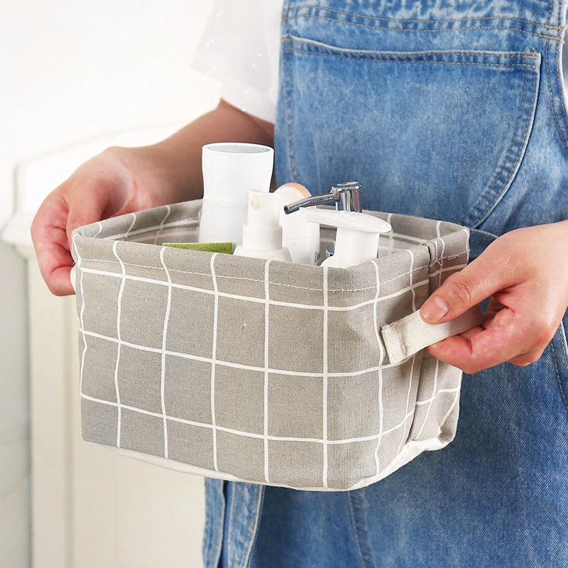 Cotton & Hemp Storage Basket – Handheld Organizer for Clothes, Fabric & Miscellaneous