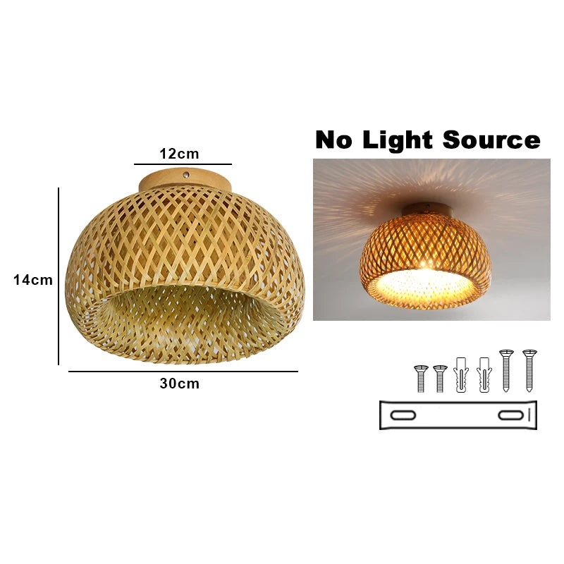 Retro Bamboo Woven Ceiling Lamp Aisle Restaurant Living Room Dining Room E27 Woven Lamps Home Decorative Fixtures Ceiling Light