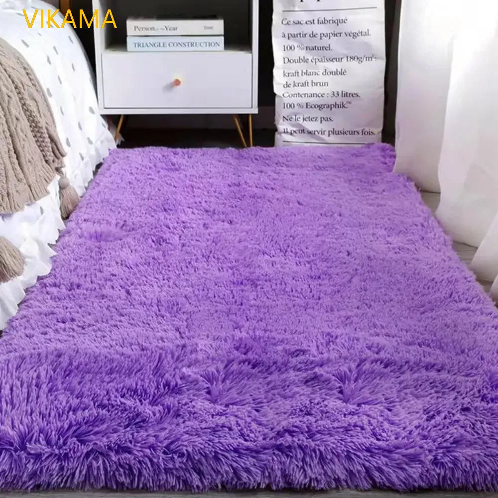 VIKAMA Simple Silk Wool Plush Carpet Bedroom Living Room Bed Blanket Solid Color High-Grade Soft Blanket Room Coffee Table Mat