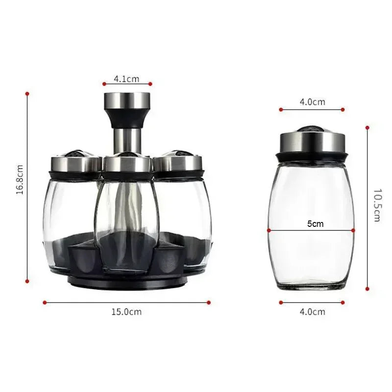 Glass Spice Jar Set with Rack – Elegant Seasoning Bottles for Kitchen Organization
