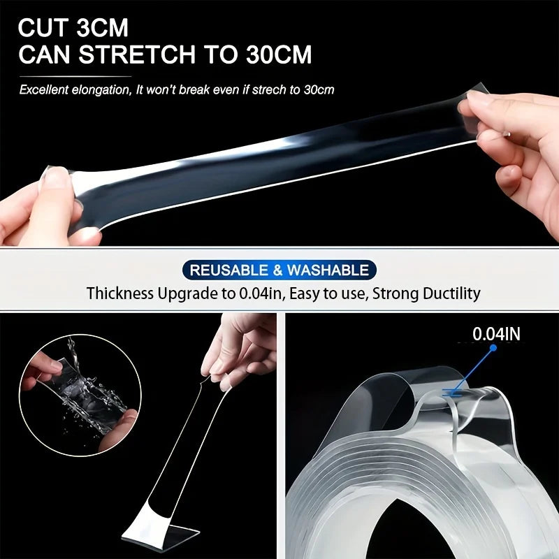 1mm*20mm*5mMultifunctional Double Sided Adhesive Tape Waterproof Reusable Wall Stickers Transparent Strong Sticky