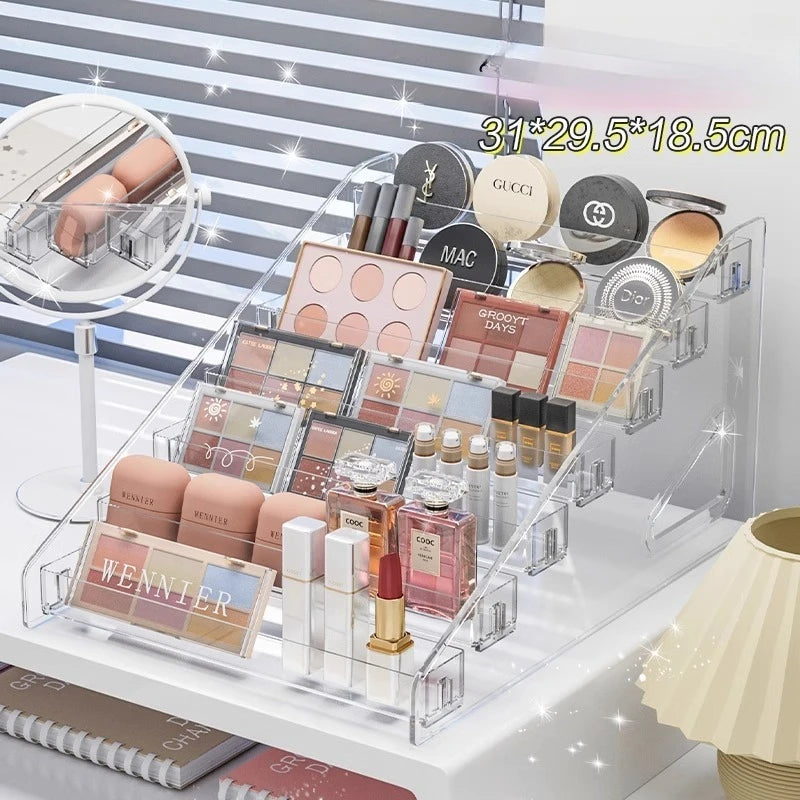 Clear Cosmetic Organizer - Space-Saving Display Stand for Makeup, Nail Polish & Eyeshadow Palettes | Vanity & Dorm Deco
