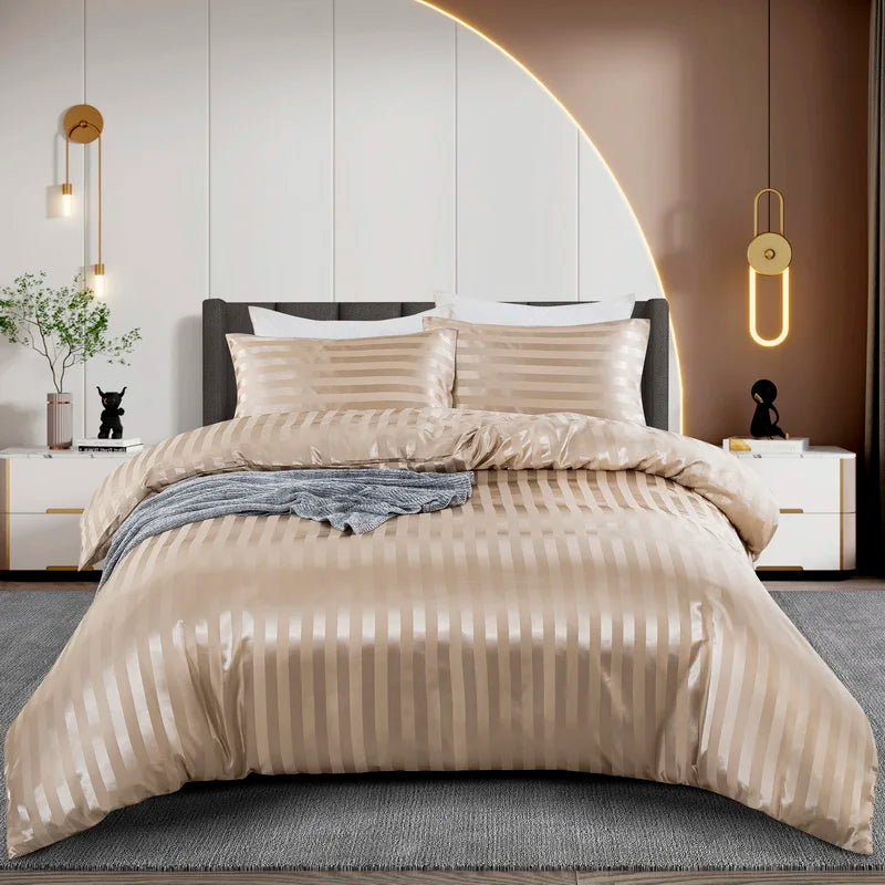 Luxury Silky Stripe Duvet Cover Set – Smooth, Chic & Cozy
