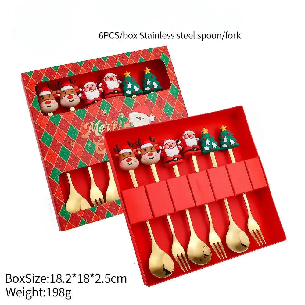 (2/4/6PCS) Christmas Spoon & Fork Set – Stainless Steel Holiday Tableware Gift