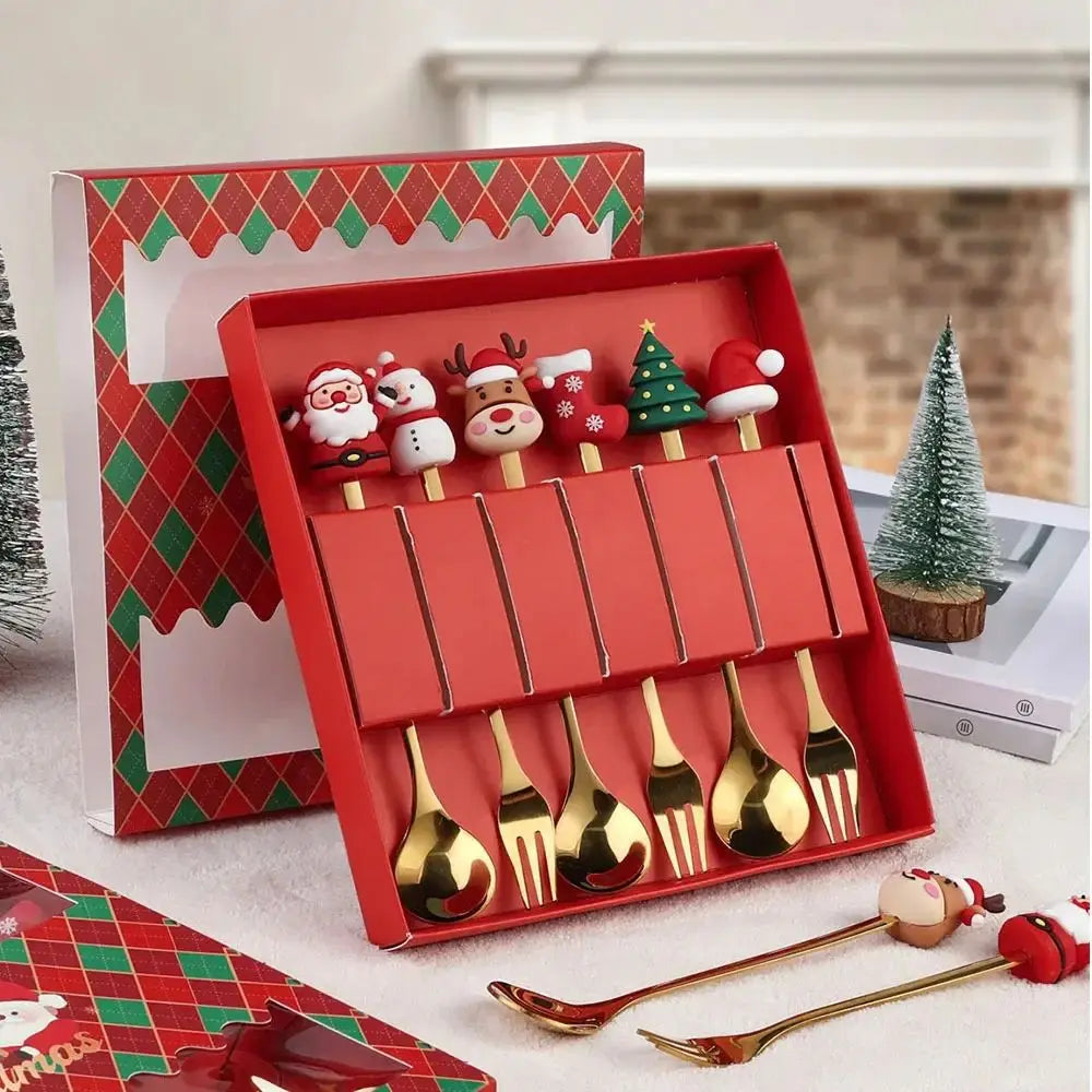 (2/4/6PCS) Christmas Spoon & Fork Set – Stainless Steel Holiday Tableware Gift
