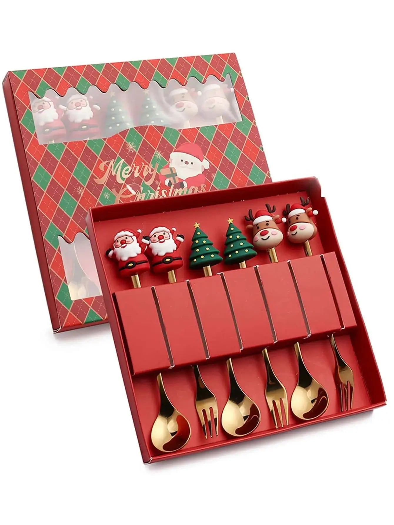 (2/4/6PCS) Christmas Spoon & Fork Set – Stainless Steel Holiday Tableware Gift