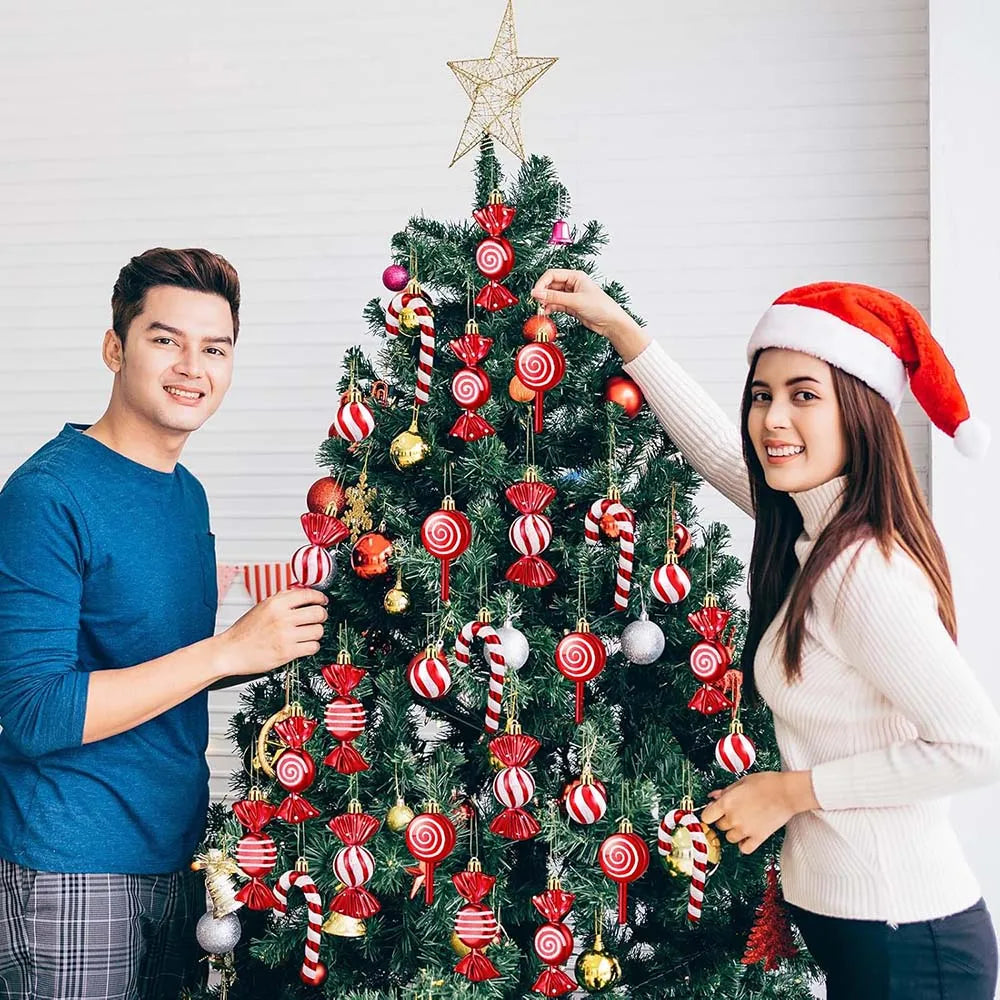 Candy Decorations for Christmas Tree,Red And Gold Candy Cane,Pine Cones,Christmas Home Decoration 2025,Xmas Tree Ornament