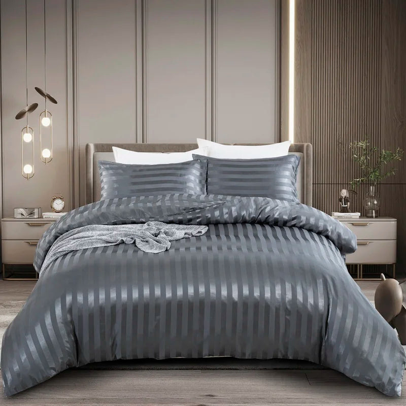 Luxury Silky Stripe Duvet Cover Set – Smooth, Chic & Cozy