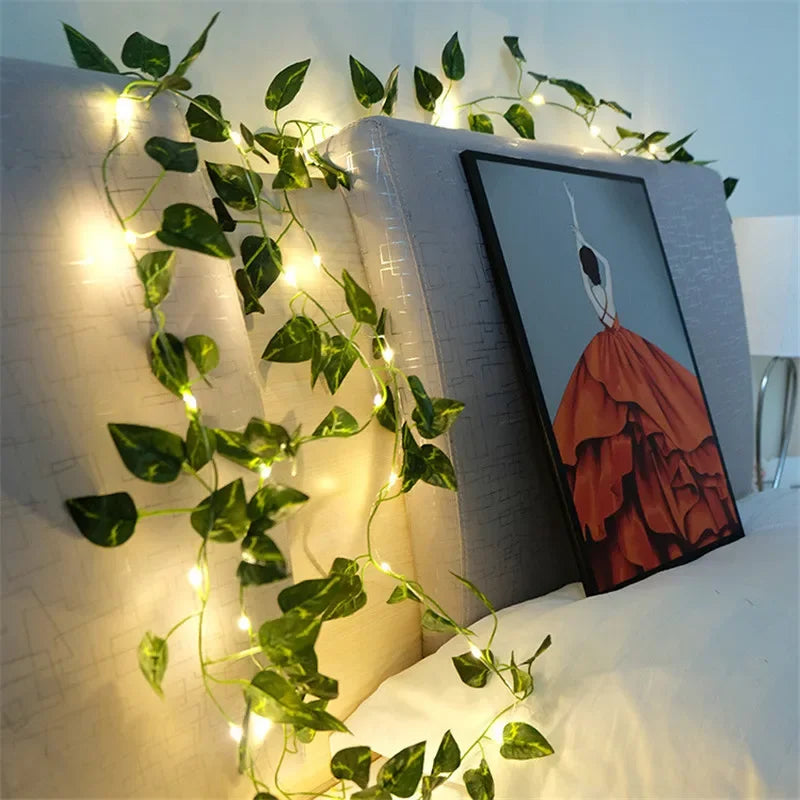 Enchanting Green Leaf Fairy Lights – Battery String for Cozy Home & Festive Decor