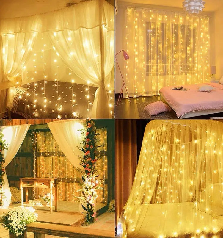 Curtain String Lights – USB LED Fairy Lights with 8 Modes for Christmas, Party & Home Decor
