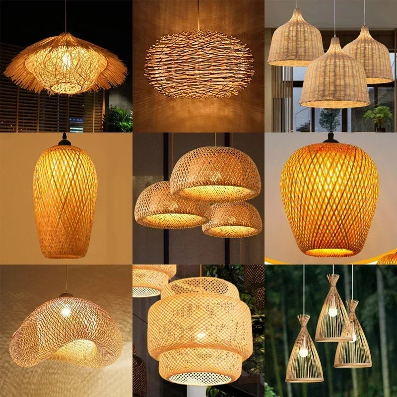 Luxury Bamboo Pendant Lamp – Handwoven Rattan Wicker Ceiling Light for Home & Dining