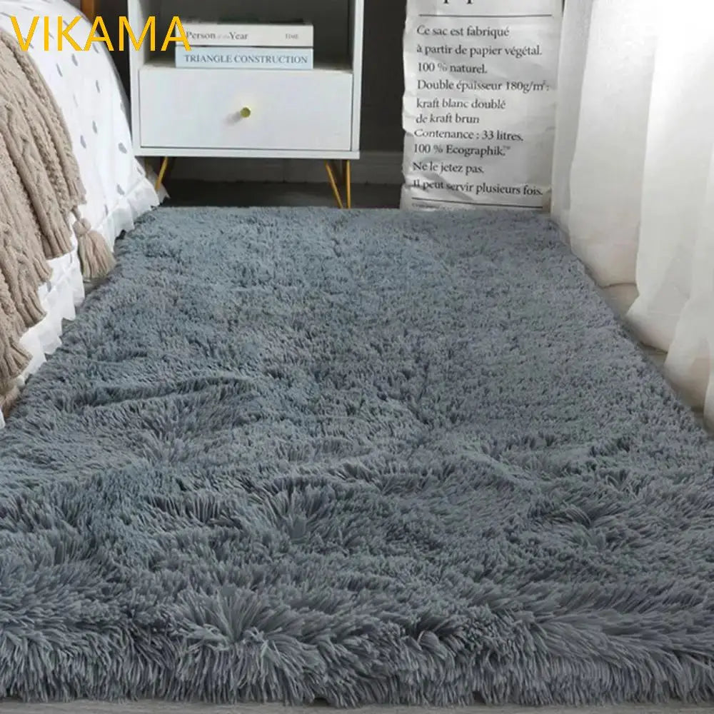 VIKAMA Simple Silk Wool Plush Carpet Bedroom Living Room Bed Blanket Solid Color High-Grade Soft Blanket Room Coffee Table Mat