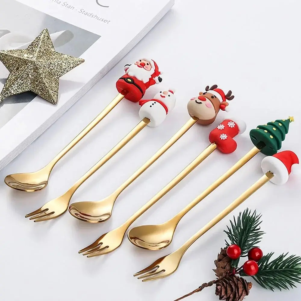 (2/4/6PCS) Christmas Spoon & Fork Set – Stainless Steel Holiday Tableware Gift