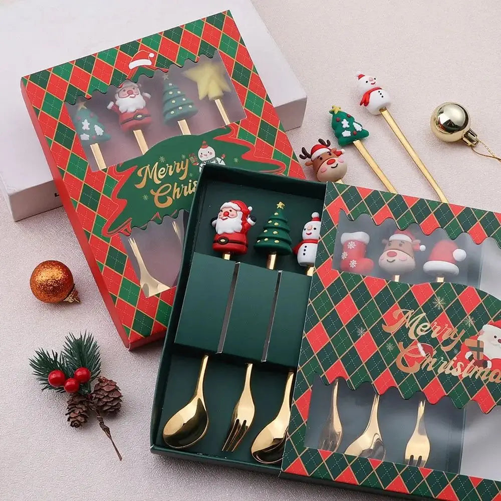 (2/4/6PCS) Christmas Spoon & Fork Set – Stainless Steel Holiday Tableware Gift