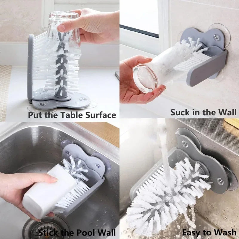 Suction Cup without dead ends Cleaning Brushes Practical Sink 2-in-1 Scrubber Glass Bottles Brush Kitchen Accessories Gadgets