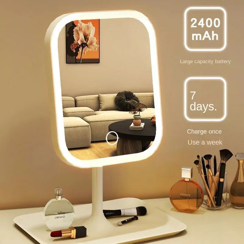 “Modern LED Vanity Mirror – 3-Color Touch Makeup Mirror for Bedroom & Dressing Table
