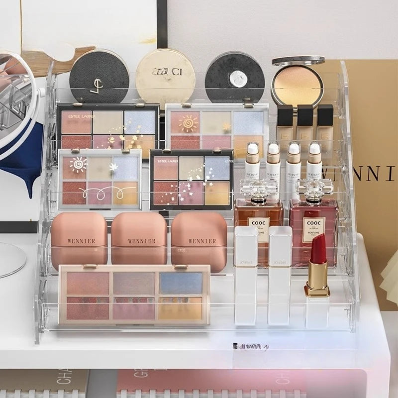 Clear Cosmetic Organizer - Space-Saving Display Stand for Makeup, Nail Polish & Eyeshadow Palettes | Vanity & Dorm Deco