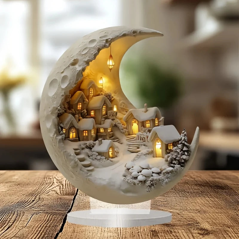 1pc Christmas Moon House Decorations For Home Ornaments Bohemian Moon House Acrylic Display Stand Kids Xmas Gift New Year