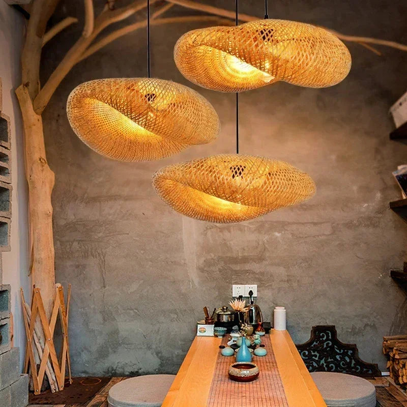 Luxury Bamboo Pendant Lamp – Handwoven Rattan Wicker Ceiling Light for Home & Dining