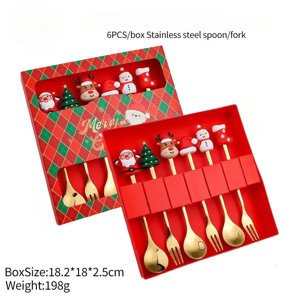 (2/4/6PCS) Christmas Spoon & Fork Set – Stainless Steel Holiday Tableware Gift