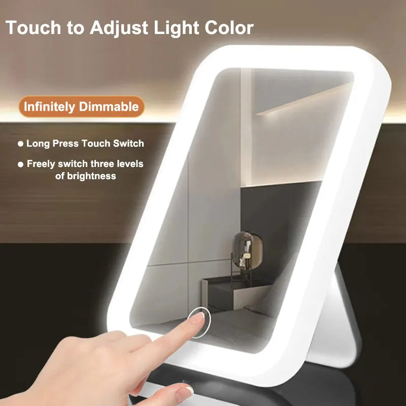 3-Color LED Vanity Mirror – Touchscreen, USB Rechargeable & Dimmable Makeup Mirror