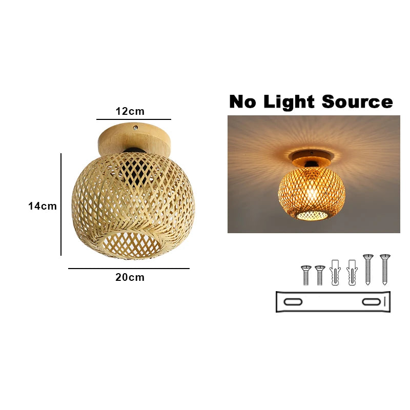 Retro Bamboo Woven Ceiling Lamp Aisle Restaurant Living Room Dining Room E27 Woven Lamps Home Decorative Fixtures Ceiling Light