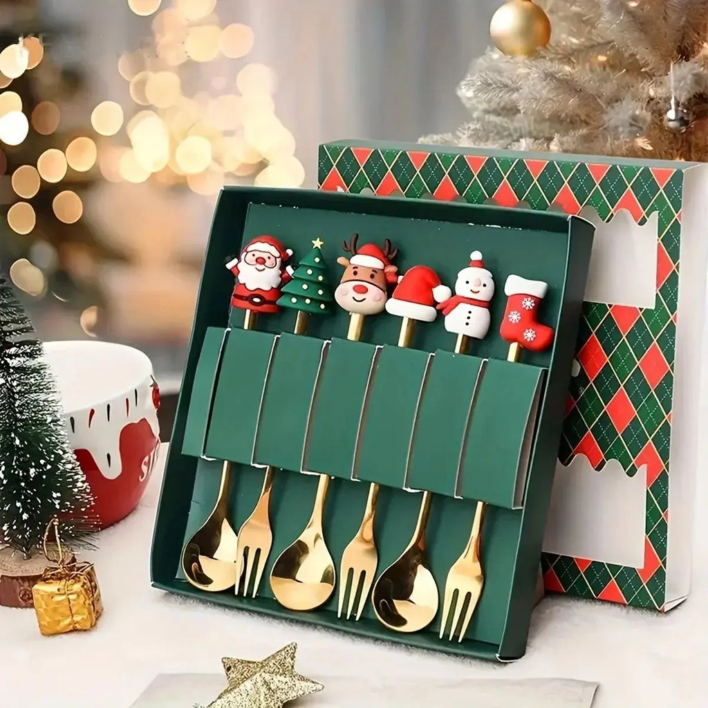 (2/4/6PCS) Christmas Spoon & Fork Set – Stainless Steel Holiday Tableware Gift