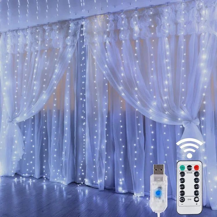 Curtain String Lights – USB LED Fairy Lights with 8 Modes for Christmas, Party & Home Decor