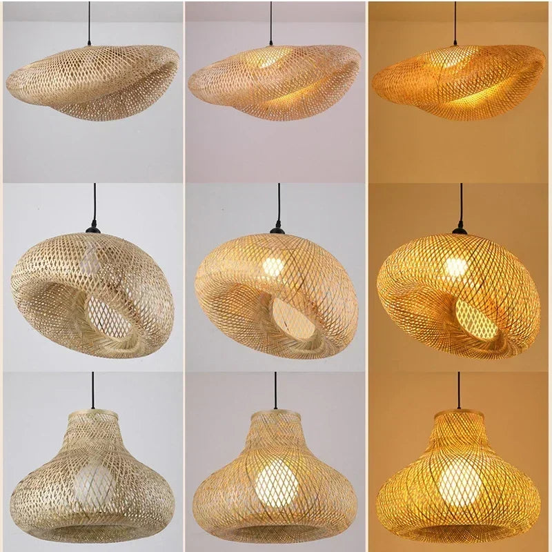 Luxury Bamboo Pendant Lamp – Handwoven Rattan Wicker Ceiling Light for Home & Dining