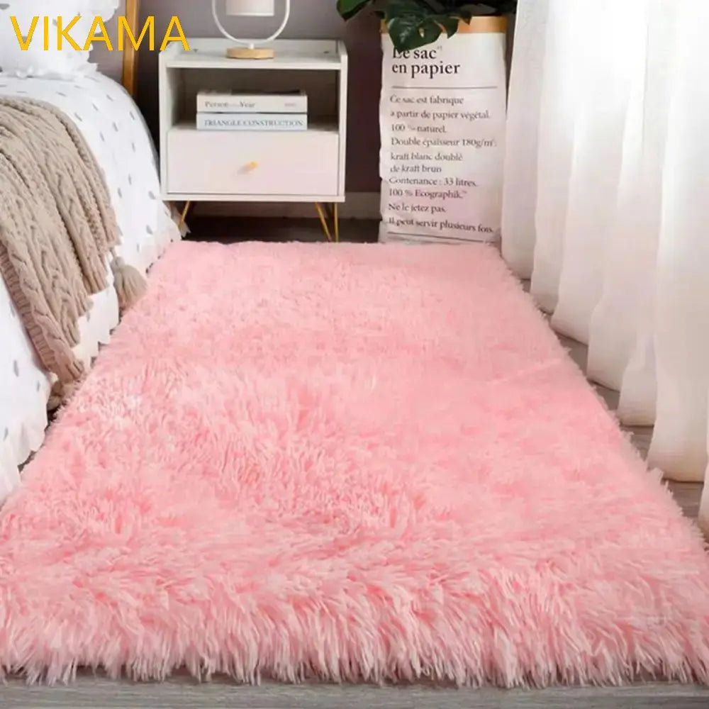 VIKAMA Simple Silk Wool Plush Carpet Bedroom Living Room Bed Blanket Solid Color High-Grade Soft Blanket Room Coffee Table Mat