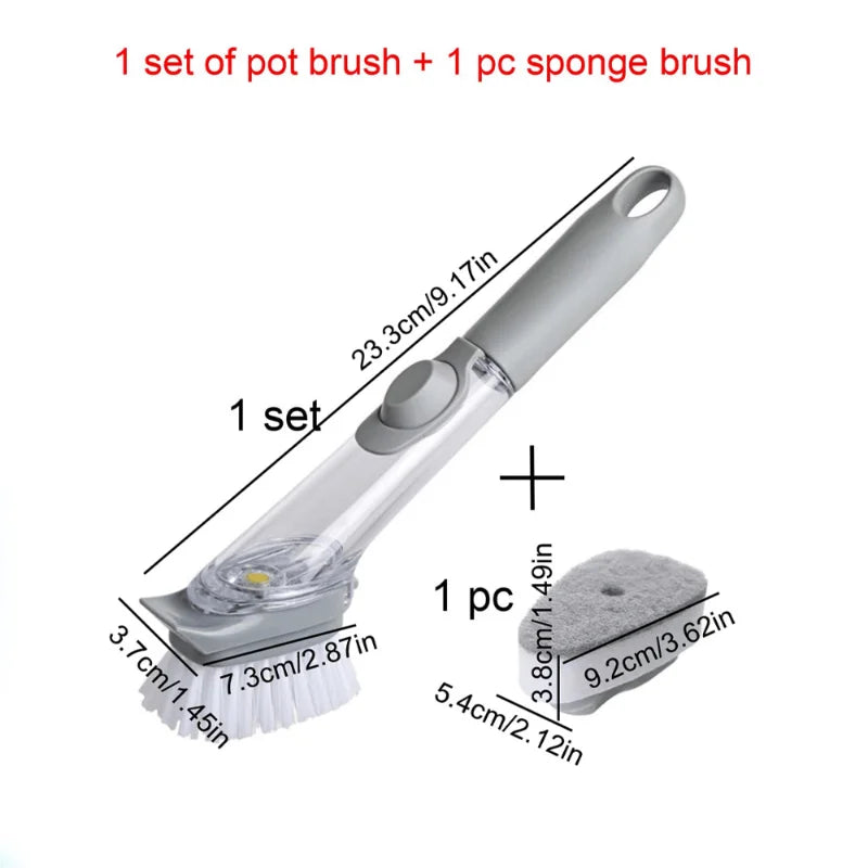 Kitchen Long Handle Brush with Soap Dispenser Nonstick Automatic Liquid Dishwashing Pot Cleaning Brush Stain Removal Tool